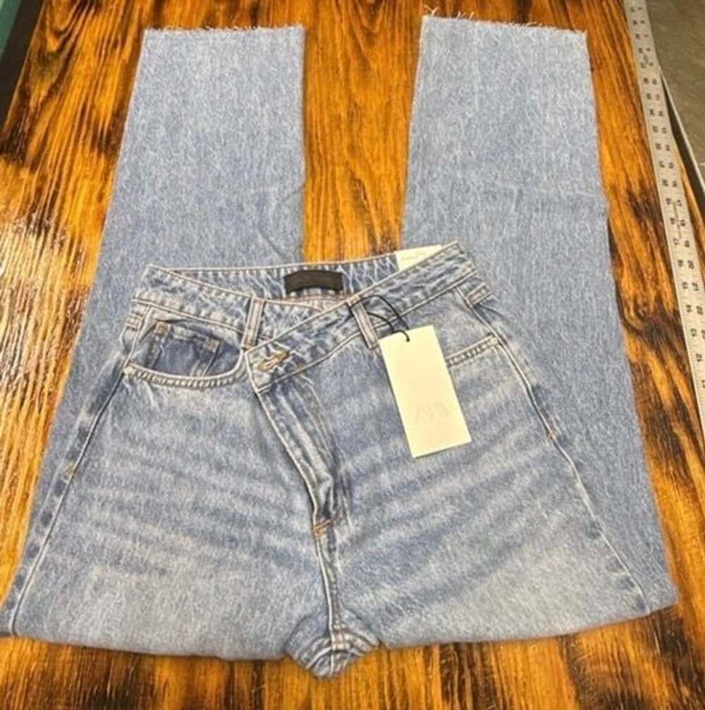 Zara Straight Fit Cross Waist Light Wash Jeans